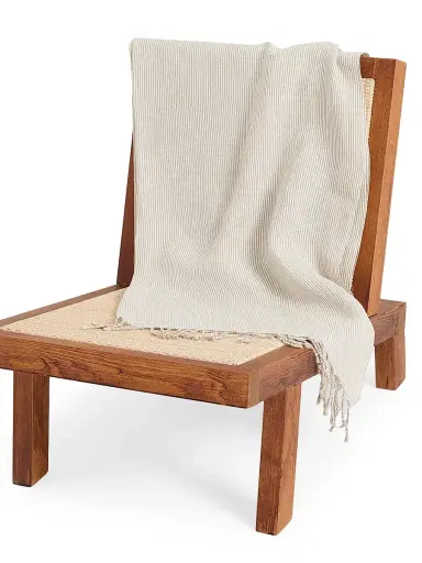 Brunello Cucinelli Striped Linen Lightweight Throw with Fringe | Thumbnail 6 Brunello Cucinelli Striped Linen Lightweight Throw with Fringe | Thumbnail 6