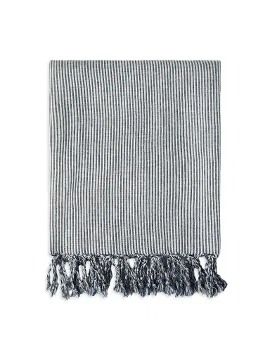 Brunello Cucinelli Striped Linen Lightweight Throw with Fringe | Thumbnail 1 Brunello Cucinelli Striped Linen Lightweight Throw with Fringe | Thumbnail 1