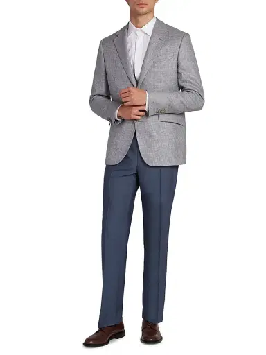 Etro Men's Mini Check Linen-Wool Sport Jacket | Thumbnail 2 Etro Men's Mini Check Linen-Wool Sport Jacket | Thumbnail 2