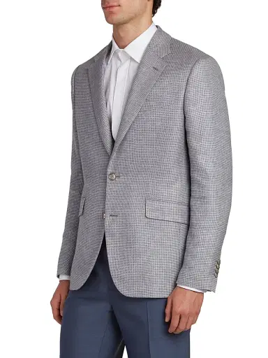 Etro Men's Mini Check Linen-Wool Sport Jacket | Thumbnail 4 Etro Men's Mini Check Linen-Wool Sport Jacket | Thumbnail 4