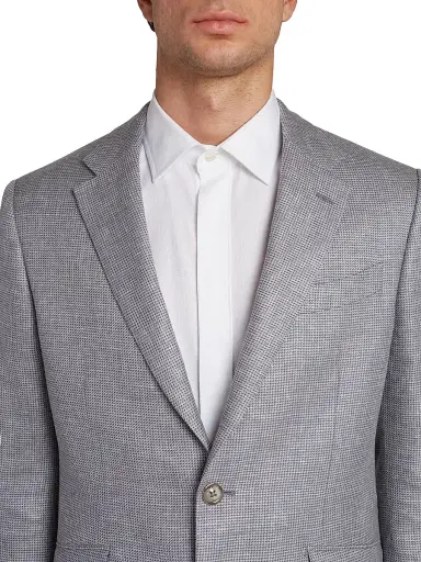 Etro Men's Mini Check Linen-Wool Sport Jacket | Thumbnail 7 Etro Men's Mini Check Linen-Wool Sport Jacket | Thumbnail 7