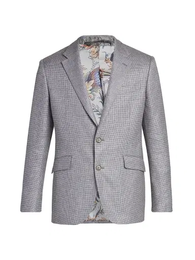 Etro Men's Mini Check Linen-Wool Sport Jacket | Thumbnail 1 Etro Men's Mini Check Linen-Wool Sport Jacket | Thumbnail 1