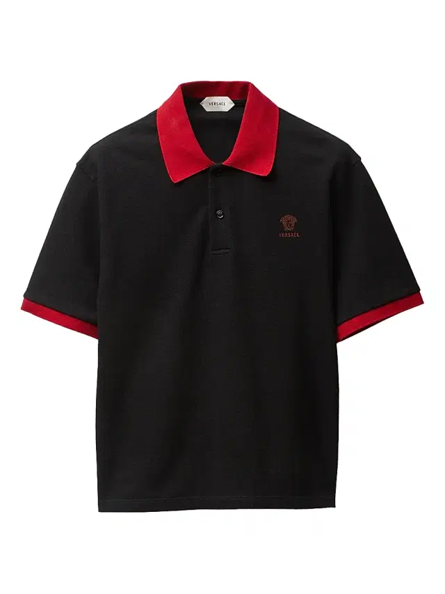 Men's Medusa Embroidered Cotton Polo Shirt - Black Red