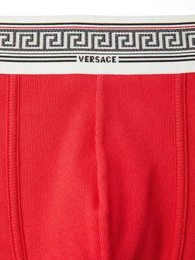 Versace Men's Ribbed Greca Medusa Stretch-Cotton Trunk Briefs - Bright Red - Size XL | Thumbnail 3