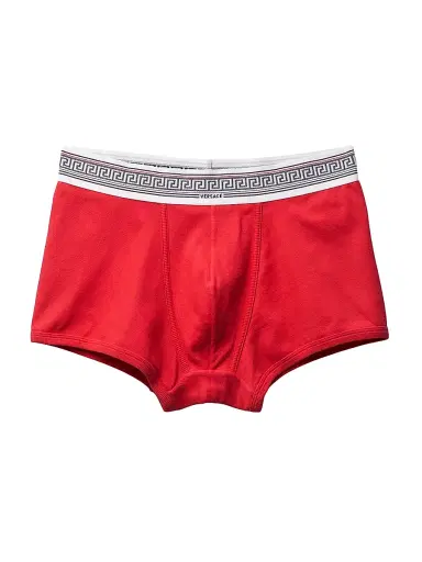 Versace Men's Ribbed Greca Medusa Stretch-Cotton Trunk Briefs - Bright Red - Size XL | Thumbnail 1