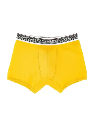 Versace Men's Ribbed Greca Stretch-Cotton Boxer Brief - Yellow | Thumbnail 1