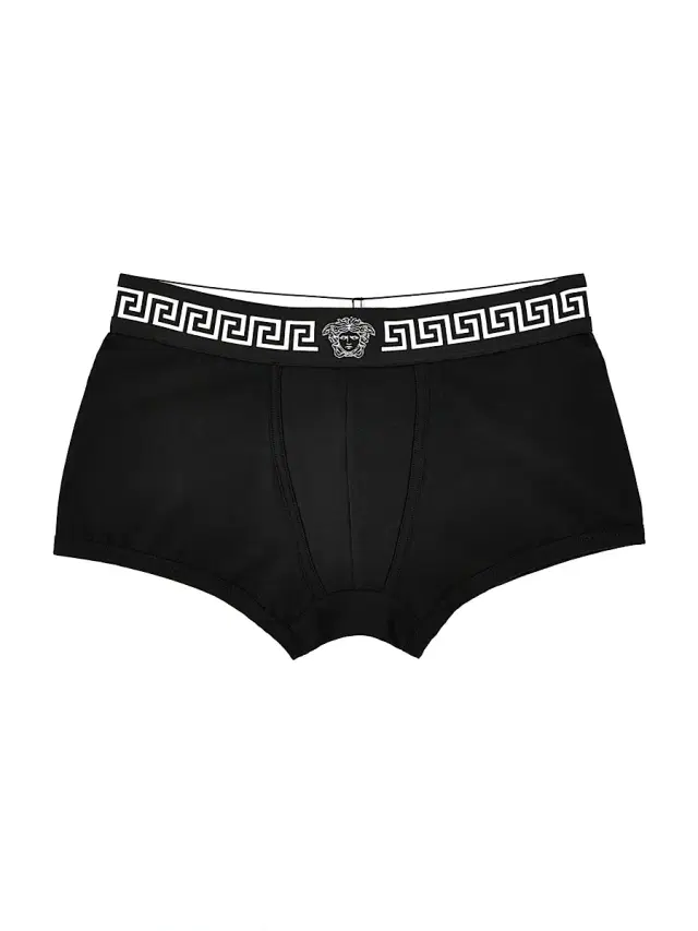 Men's Greca Medusa Head Stretch-Cotton Trunk Brief - Black
