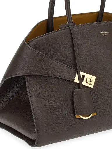 Ferragamo Women's Medium Hug Leather Top Handle Bag - Testa Burnt Ocra | Thumbnail 6