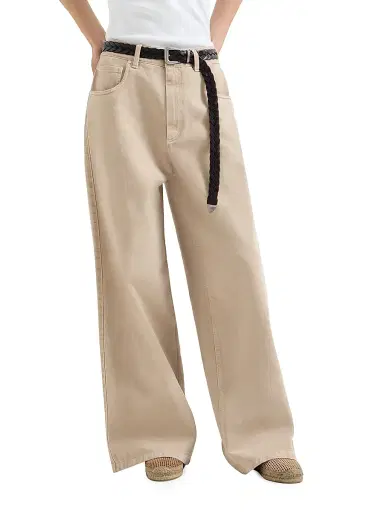 Brunello Cucinelli Women's Dyed Denim Relaxed Jeans with Monili - Beige | Thumbnail 2