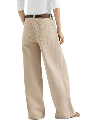 Brunello Cucinelli Women's Dyed Denim Relaxed Jeans with Monili - Beige | Thumbnail 3