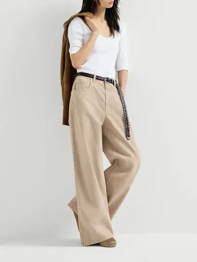 Brunello Cucinelli Women's Dyed Denim Relaxed Jeans with Monili - Beige | Thumbnail 4
