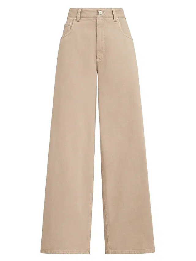Brunello Cucinelli Women's Dyed Denim Relaxed Jeans with Monili - Beige