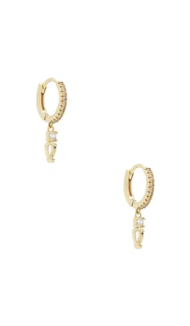 By Adina Eden Double Cz Dangling Drop Huggie Earring | Thumbnail 1 By Adina Eden Double Cz Dangling Drop Huggie Earring | Thumbnail 1