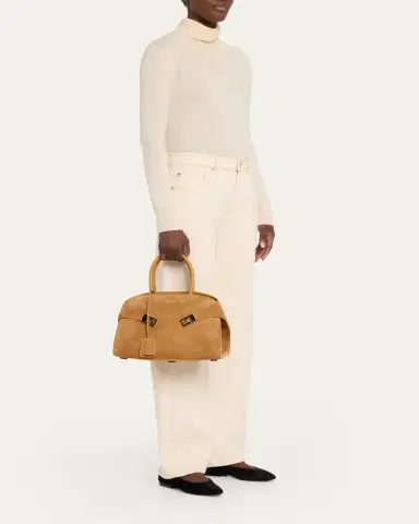 Ferragamo Hug Medium Suede Handbag | Thumbnail 5 Ferragamo Hug Medium Suede Handbag | Thumbnail 5