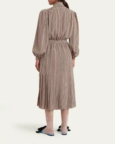 Valentino Garavani Striped Neck-Scarf Balloon-Sleeve Midi Shirtdress | Thumbnail 3 Valentino Garavani Striped Neck-Scarf Balloon-Sleeve Midi Shirtdress | Thumbnail 3