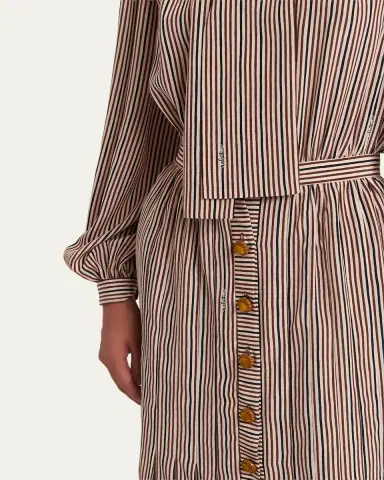 Valentino Garavani Striped Neck-Scarf Balloon-Sleeve Midi Shirtdress | Thumbnail 7 Valentino Garavani Striped Neck-Scarf Balloon-Sleeve Midi Shirtdress | Thumbnail 7