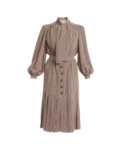 Valentino Garavani Striped Neck-Scarf Balloon-Sleeve Midi Shirtdress | Thumbnail 1 Valentino Garavani Striped Neck-Scarf Balloon-Sleeve Midi Shirtdress | Thumbnail 1