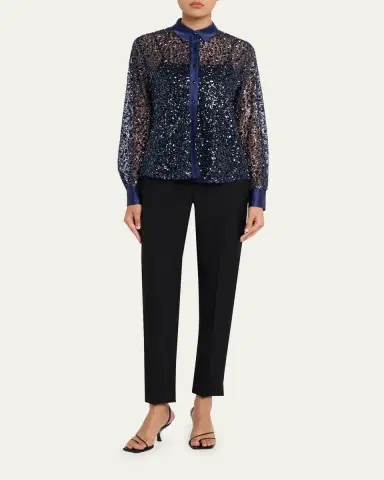 PRABAL GURUNG Sequined Tulle Slim-Fit Button-Down Shirt | Thumbnail 2