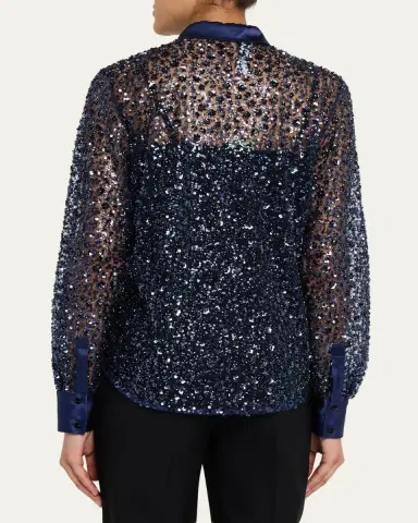 PRABAL GURUNG Sequined Tulle Slim-Fit Button-Down Shirt | Thumbnail 3