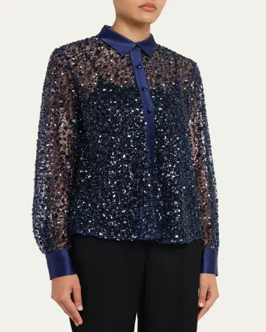 PRABAL GURUNG Sequined Tulle Slim-Fit Button-Down Shirt | Thumbnail 4