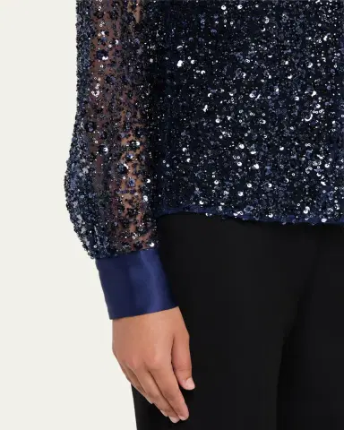PRABAL GURUNG Sequined Tulle Slim-Fit Button-Down Shirt | Thumbnail 5