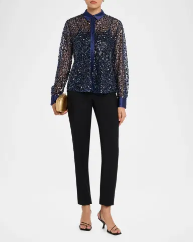 PRABAL GURUNG Sequined Tulle Slim-Fit Button-Down Shirt | Thumbnail 6