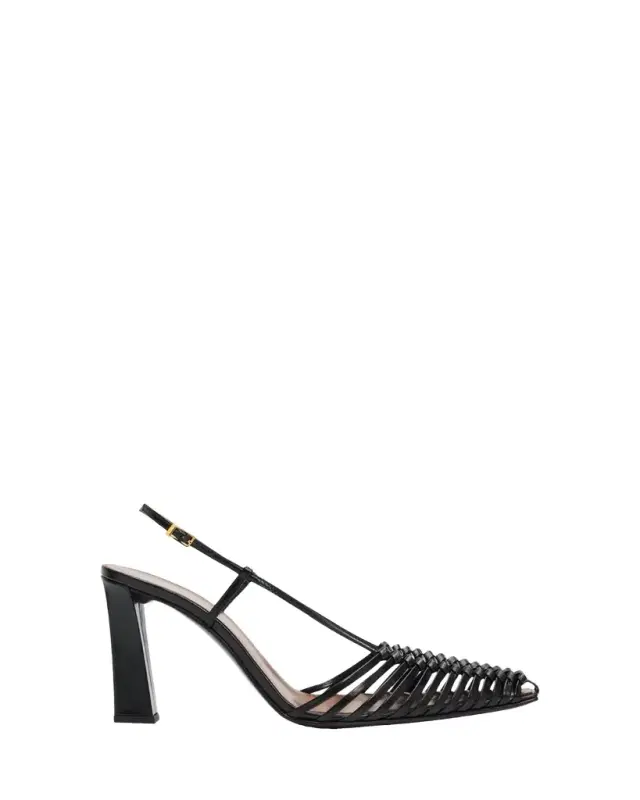 90mm Woven Leather Slingback Pumps