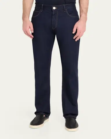 Giorgio Armani Men's Dark-Wash Denim Straight-Leg Jeans | Thumbnail 4
