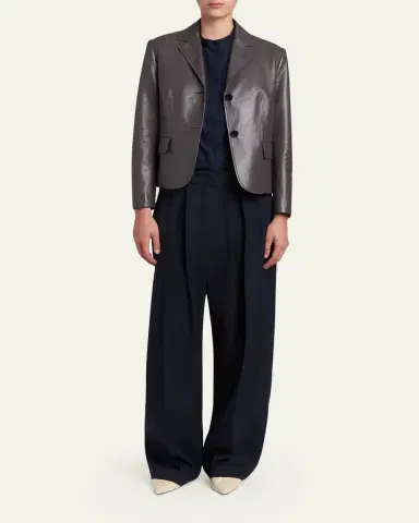 Jil Sander Leather Single-Breasted Blazer Jacket | Thumbnail 2