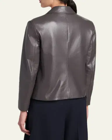 Jil Sander Leather Single-Breasted Blazer Jacket | Thumbnail 3