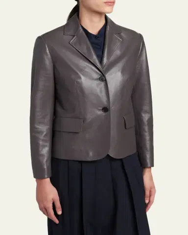 Jil Sander Leather Single-Breasted Blazer Jacket | Thumbnail 4