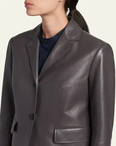 Jil Sander Leather Single-Breasted Blazer Jacket | Thumbnail 5
