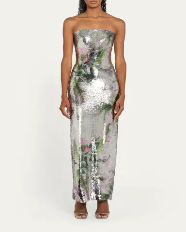 MONIQUE LHUILLIER Floral-Print Sequined Strapless Column Gown | Thumbnail 2 MONIQUE LHUILLIER Floral-Print Sequined Strapless Column Gown | Thumbnail 2