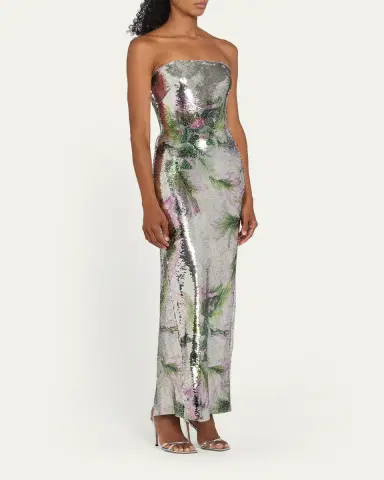 MONIQUE LHUILLIER Floral-Print Sequined Strapless Column Gown | Thumbnail 4 MONIQUE LHUILLIER Floral-Print Sequined Strapless Column Gown | Thumbnail 4