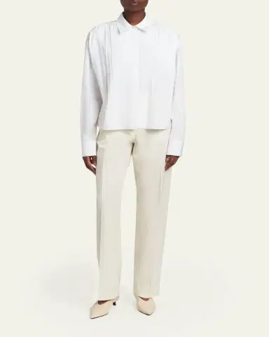 Jil Sander Gathered Shoulder Cotton Poplin Button-Down Shirt | Thumbnail 2