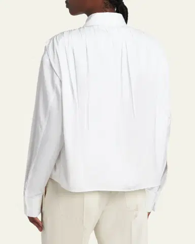 Jil Sander Gathered Shoulder Cotton Poplin Button-Down Shirt | Thumbnail 3