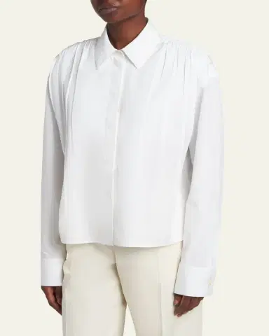 Jil Sander Gathered Shoulder Cotton Poplin Button-Down Shirt | Thumbnail 4
