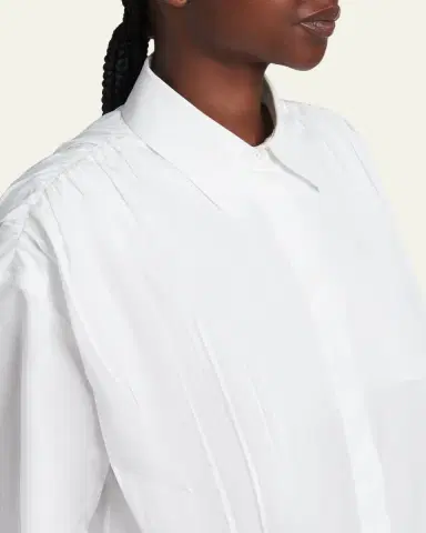 Jil Sander Gathered Shoulder Cotton Poplin Button-Down Shirt | Thumbnail 5
