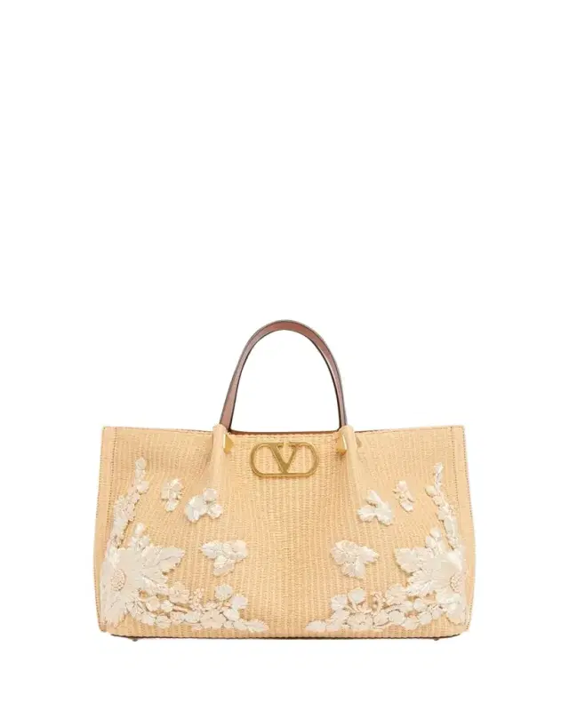 Medium Embroidered Viscose Raffia Tote Bag