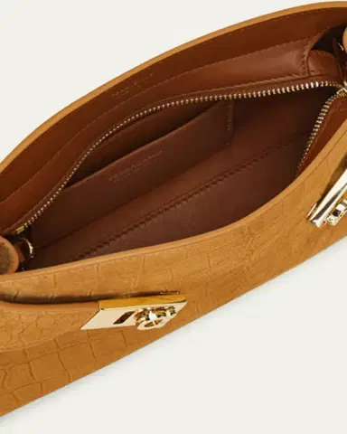 Ferragamo Hug Croc-Embossed Suede Clutch Bag | Thumbnail 4