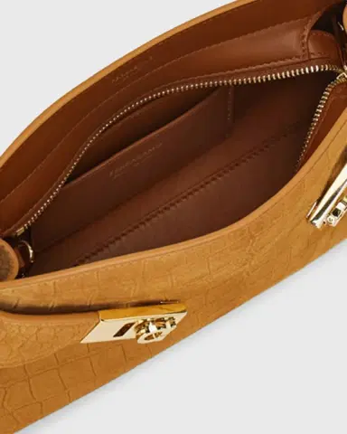 Ferragamo Hug Croc-Embossed Suede Clutch Bag | Thumbnail 6