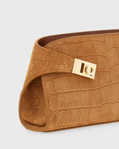 Ferragamo Hug Croc-Embossed Suede Clutch Bag | Thumbnail 7