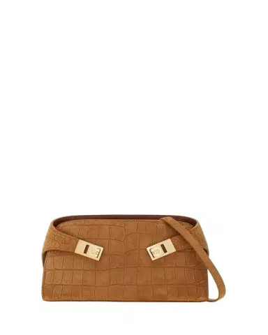 Ferragamo Hug Croc-Embossed Suede Clutch Bag | Thumbnail 1