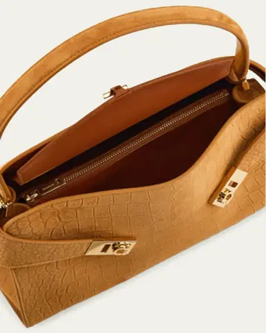 Ferragamo Hug Croc-Embossed Suede Shoulder Bag | Thumbnail 4