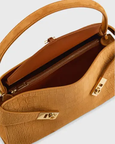 Ferragamo Hug Croc-Embossed Suede Shoulder Bag | Thumbnail 7