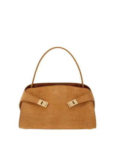Ferragamo Hug Croc-Embossed Suede Shoulder Bag | Thumbnail 1