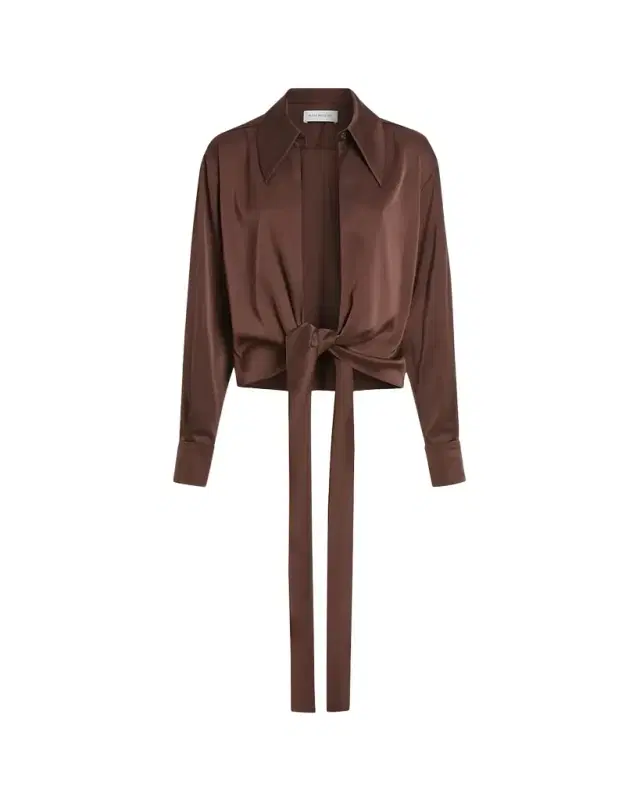 16Arlington Romy Tie-Hem Satin Blouse
