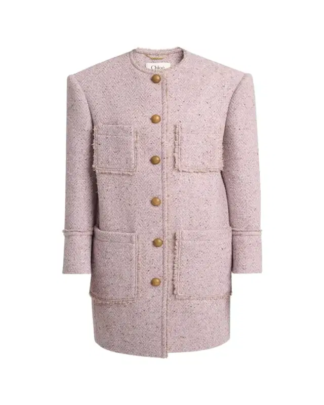 Chloe Wool Tweed Chine Single-Breasted Oversized Jacket