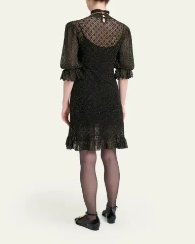 Chloé Turtleneck Metallic Open Knit Puff-Sleeve Dress | Thumbnail 3