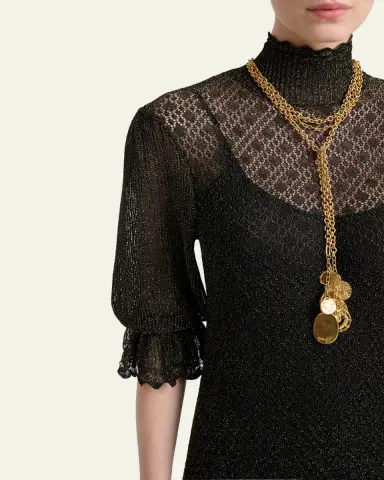 Chloé Turtleneck Metallic Open Knit Puff-Sleeve Dress | Thumbnail 5